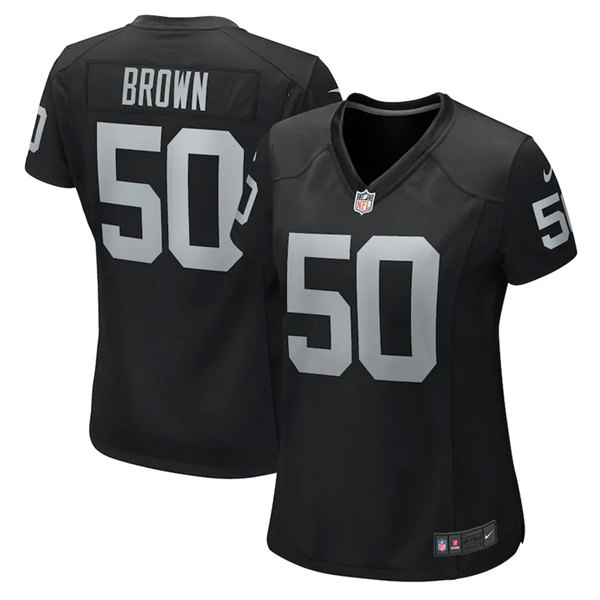 Women's Las Vegas Raiders #50 Jayon Brown Black Stitched Game Jersey(Run Small) Women's Las Vegas Raiders #50 Jayon Brown Black Stitched Game Jersey(Run Small)